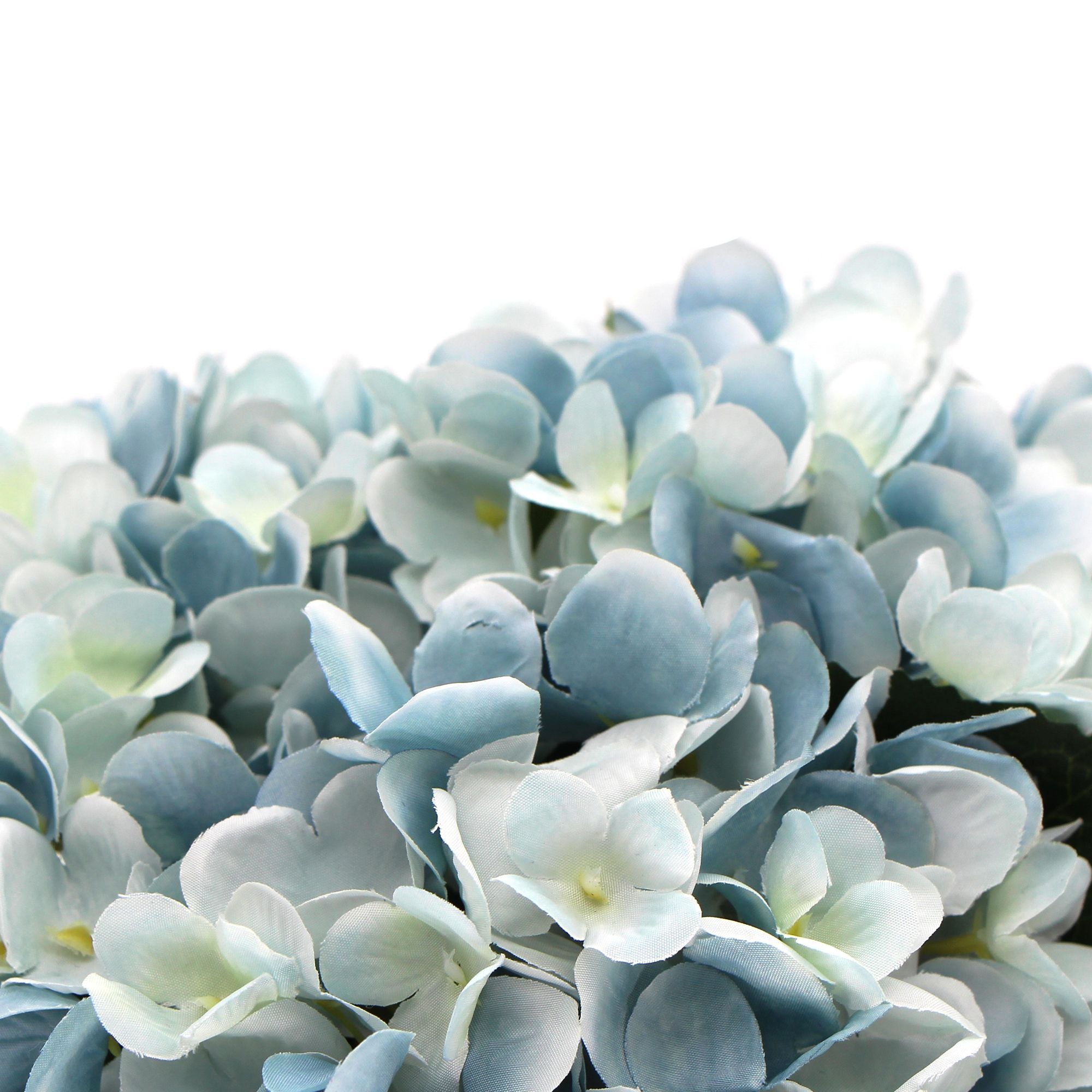Artificial Flowers & Plants: Premium Faux Hydrangea With Glass Vase (Artificial Flowering Blue Hydrangea) 23cm