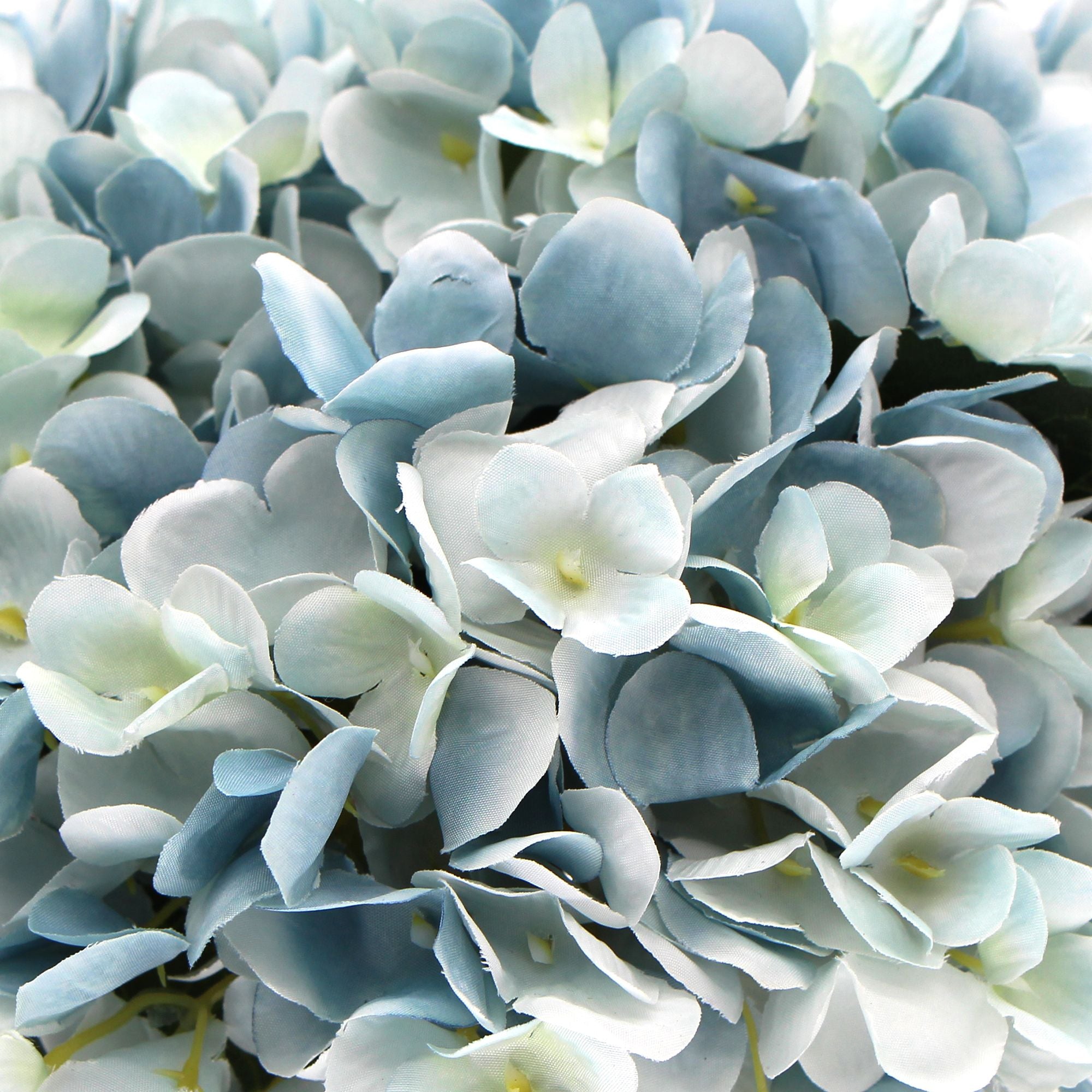 Artificial Flowers & Plants: Premium Faux Hydrangea With Glass Vase (Artificial Flowering Blue Hydrangea) 23cm