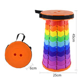 Rainbow Telescopic Stool - Collapsible, Portable, Foldable, and Adjustable Compact Chair (Orange-Top)