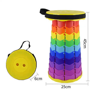 Rainbow Telescopic Stool - Collapsible, Portable, Foldable, and Adjustable Compact Chair (Yellow-Top)