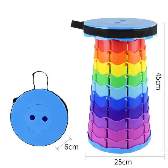 Rainbow Telescopic Stool - Collapsible, Portable, Foldable, and Adjustable Compact Chair (blue-Top)