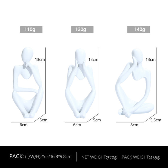 Abstract Thinker Sculpture Set - White Resin Figurines, Modern Art Home Decor, Set of 3