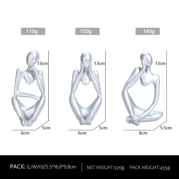 Abstract Thinker Sculpture Set - Silver Resin Figurines, Modern Art Home Decor, Set of 3