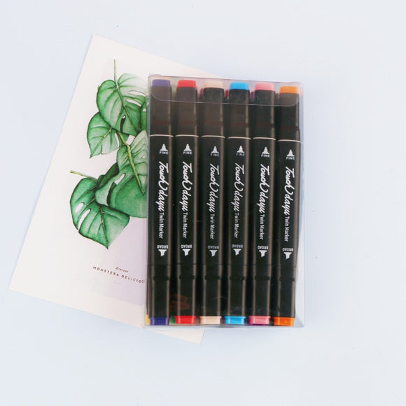 Professional Dual-Tip Marker Set - 12 Colors with Color-Coded Caps for Easy Identification