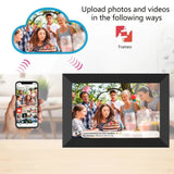 10.1-Inch Wooden Frame WiFi Digital Photo Frame - 16GB Storage, IPS Touchscreen, App Remote Sharing