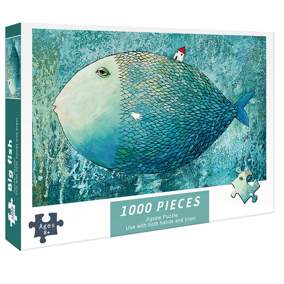 (2 PCS) 1000-Piece Big Fish Jigsaw Puzzle - High Difficulty Stress-Relief  Toy