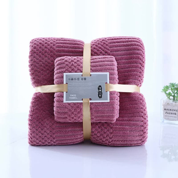 (2 PCS Purple) Coral Fleece Towel and Bath Towel Set - Ultra Soft, Absorbent, and Lint-Free for Home and Spa