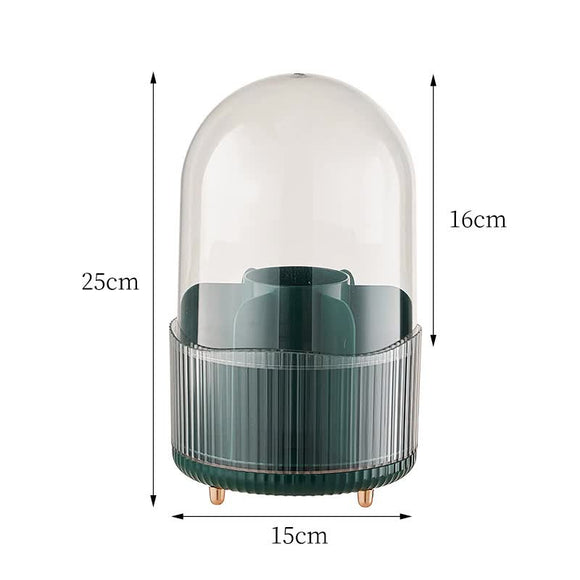 2 PCS Green Rotating Makeup Brush Organizer with Dustproof Cover - 360° Swivel Cosmetic Holder for Brushes, Lipsticks, Eyeliners, and More