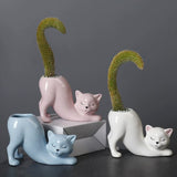 2 PCS Pink Cute Cat Ceramic Flower Pot - Decorative Succulent Planter for Home and Office