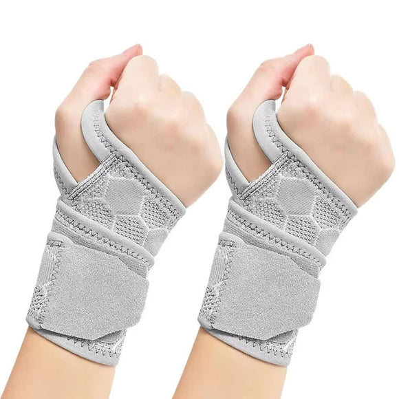 2 Pairs Grey Breathable Sports Wrist Support Wrap - Fitness Gym Wristband for Badminton & Injury Prevention