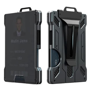 1 Pcs Black Premium RFID Blocking Aluminum Alloy ID Badge Holder with Transparent Card Slot & Money Clip