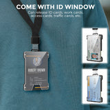 1 Pcs Grey Premium RFID Blocking Aluminum Alloy ID Badge Holder with Transparent Card Slot & Money Clip