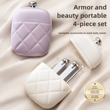 2 Pcs Apricot Portable Nail Care Kit - Compact Manicure Set with Nail Clippers, Tweezers, and Nail File - Stylish Storage Case