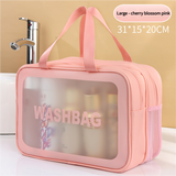 2PCS Dual-Layer Transparent PU Cosmetic Pouch - Wet and Dry Separation, Large size(31*15*20cm)- Pink