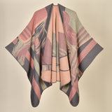 Dumas Pink Elegant Autumn Winter Shawl - Artistic Split-Design Knit Cloak with Oil Painting Style