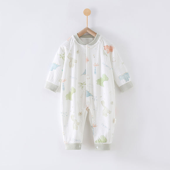 90 Size Dinosaur Land Class A Pure Cotton Long-Sleeve Baby Onesie - Cozy Newborn Bodysuit for Fall and Winter