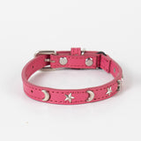3 pcs Rose red Stylish PU Leather Pet Collar - Anti-Loss, Puppy Bell, Star & Moon Design Width 1.2cm Total Length 35cm