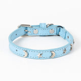 3 pcs Light blue Stylish PU Leather Pet Collar - Anti-Loss, Puppy Bell, Star & Moon Design Width 1.2cm Total Length 35cm