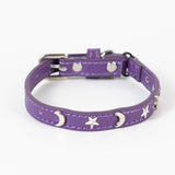 3 pcs Purple Stylish PU Leather Pet Collar - Anti-Loss, Puppy Bell, Star & Moon Design Width 1.2cm Total Length 35cm