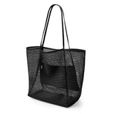 2 pcs Black Casual Mesh Tote Bag - Shoulder Bag for Beach & Travel 35x17x37cm