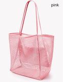 2 pcs Pink Casual Mesh Tote Bag - Shoulder Bag for Beach & Travel 35x17x37cm