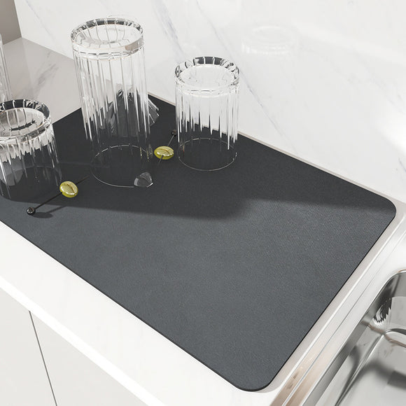 2 PCS Dark Gray Kitchen Drying Mat - Super Absorbent Dish & Cup Drainer Pad 30x40cm