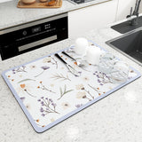 2 PCS Purple flowers Kitchen Drying Mat - Super Absorbent Dish & Cup Drainer Pad 30x40cm