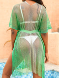 2 PCS Green Crochet Tassel Beach Cover-Up - Knit Sarong for Swimwear