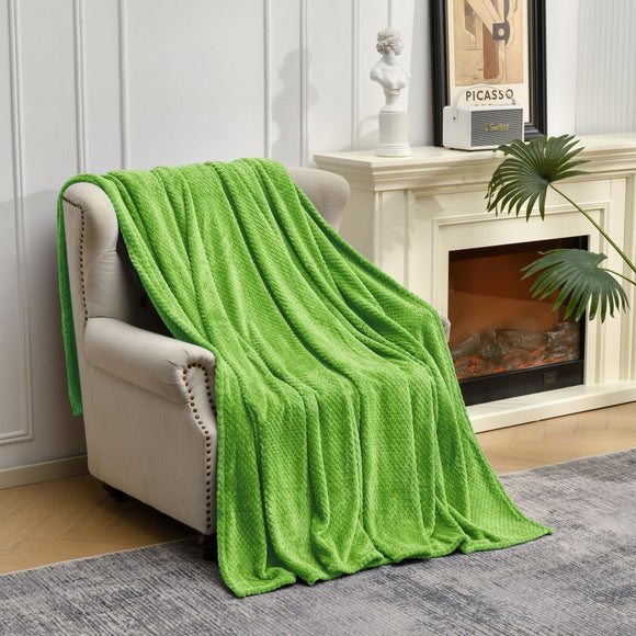 Green Soft Flannel Jacquard Throw Blanket - Cozy Sofa & Bed Cover, Air Conditioning Blanket, 50 x 60 Inches, Elegant Solid Color