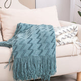 130*180CM White And Grey Modern Knitted Throw Blanket with Tassels - Soft & Lightweight for Sofa, Bed, and Office