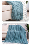 130*180CM White And Grey Modern Knitted Throw Blanket with Tassels - Soft & Lightweight for Sofa, Bed, and Office