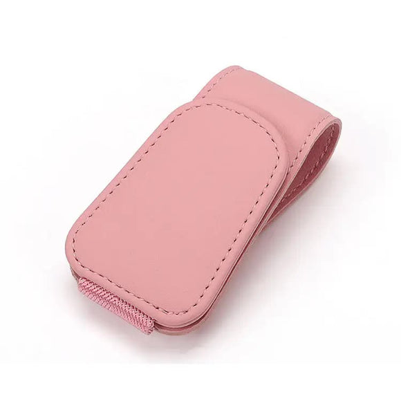 2 Pcs Pink PU Leather Car Visor Sunglasses Holder - Multi-Functional Clip for Glasses, Cards & Tickets, 9.5x4.5cm