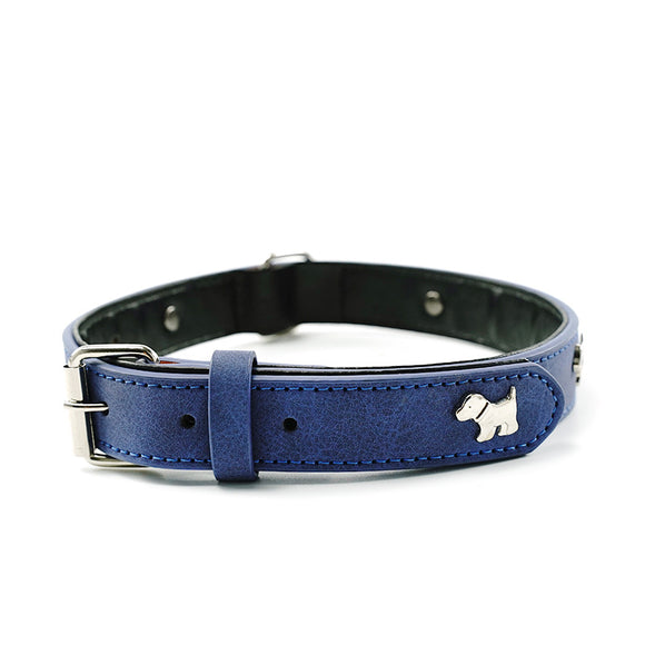 2 PCS Blue Soft Leather Dog Collar - Adjustable & Durable for Medium/Large Dogs S-(48*2.0cm)