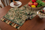 2 pcs Floral Table Runner with Tassels - Jacquard Green Farmhouse Style (33x140cm)