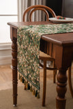 2 pcs Floral Table Runner with Tassels - Jacquard Green Farmhouse Style (33x140cm)