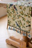 2 PCS Birds & Branch Table Runner - Jacquard Woven Beige with Tassels (33X120CM)