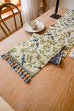 2 PCS Birds & Branch Table Runner - Jacquard Woven Beige with Tassels(33X140CM)