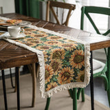 2 PCS Sunflower Table Runner with Fringe - Jacquard Woven Cotton Blend (30x140cm)