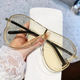 2-PCS Gold frame champagne Oversized Aviator Sunglasses - Unique Cutout Design