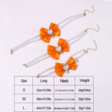 2 - PCS Cute Pet Pearl Necklace Collar with Orange Bow and Heart Charm - Size M