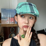 2-PCS Green Lightweight Checkered Flat Cap - Adjustable Retro Driver Hat for Men & Women