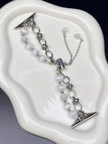 2-pcs Silver Elegant Cat's Eye Beaded Bracelet Band for Apple Watch - Women's Luxury Strap (Compatible Size :38/40/41MM )