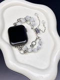 2-pcs Silver Elegant Cat's Eye Beaded Bracelet Band for Apple Watch - Women's Luxury Strap (Compatible Size :38/40/41MM )