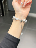 2-pcs Silver Elegant Cat's Eye Beaded Bracelet Band for Apple Watch - Women's Luxury Strap (Compatible Size :38/40/41MM )
