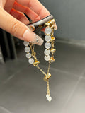 2-pcs Gold chain with white beads Elegant Cat's Eye Beaded Bracelet Band for Apple Watch - Women's Luxury Strap (Compatible Size :42/44/45MM )