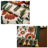 35x160cm Green Pastoral Table Runner - Spring Floral Oil Painting Style with Tassels