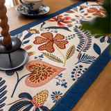 35x260cm Blue Pastoral Table Runner - Spring Floral Oil Painting Style with Tassels