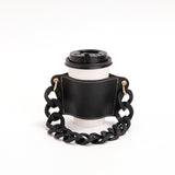 2 Pcs Black Detachable Chain Coffee Cup Sleeve - PU Leather Insulated Cup Holder with Handle, 16cm Top, 70g(Cup not included, only cup sleeve and chain)