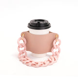 2 Pcs Pink Detachable Chain Coffee Cup Sleeve - PU Leather Insulated Cup Holder with Handle, 16cm Top, 70g(Cup not included, only cup sleeve and chain)