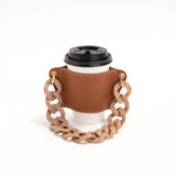 2 Pcs Brown Detachable Chain Coffee Cup Sleeve - PU Leather Insulated Cup Holder with Handle, 16cm Top, 70g(Cup not included, only cup sleeve and chain)